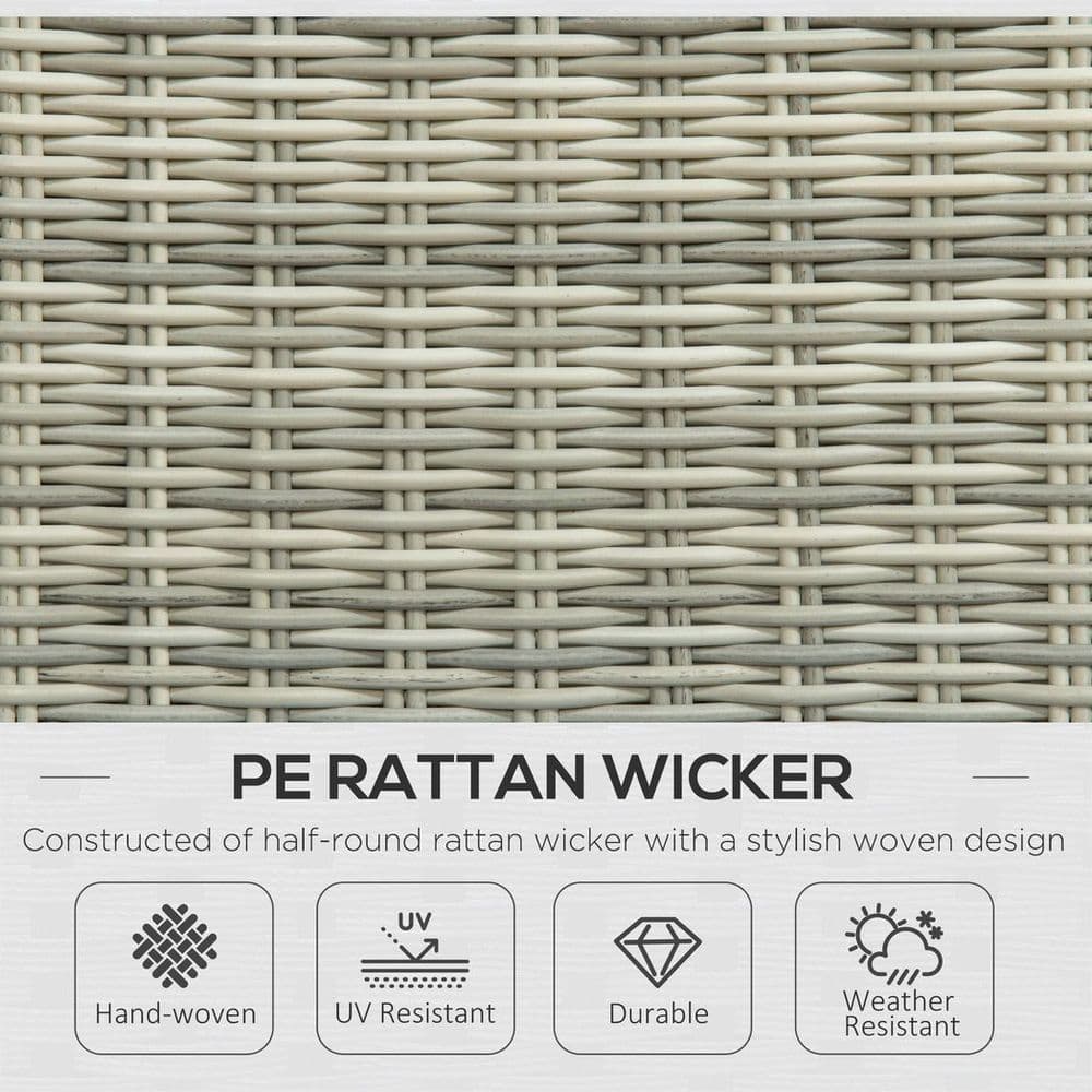 image-Outsunny Recliner Rattan Sun Lounger w/ Two-tier Table & Cushions, Mixed Grey