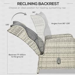 image-Outsunny Recliner Rattan Sun Lounger w/ Two-tier Table & Cushions, Mixed Grey