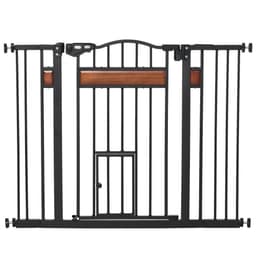 image-PawHut Dog Gate Pet Safety Gate Cat Door Auto Close Pine Decor 74-105 cm Wide