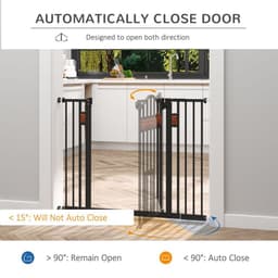 image-PawHut Dog Gate Pet Safety Gate Cat Door Auto Close Pine Decor 74-105 cm Wide