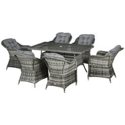 image-Outsunny 7 Pieces Rattan Dining Sets w/ Tempered Glass Umbrella Hole Table