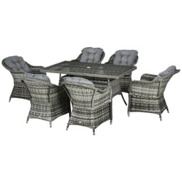 image-Outsunny 7 Pieces Rattan Dining Sets w/ Tempered Glass Umbrella Hole Table