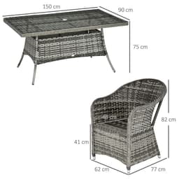 image-Outsunny 7 Pieces Rattan Dining Sets w/ Tempered Glass Umbrella Hole Table