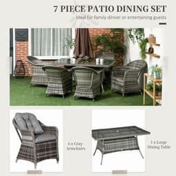 image-Outsunny 7 Pieces Rattan Dining Sets w/ Tempered Glass Umbrella Hole Table