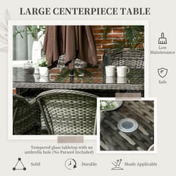 image-Outsunny 7 Pieces Rattan Dining Sets w/ Tempered Glass Umbrella Hole Table