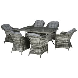 image-Outsunny 7 Pieces Rattan Dining Sets w/ Tempered Glass Umbrella Hole Table