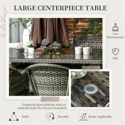 image-Outsunny 7 Pieces Rattan Dining Sets w/ Tempered Glass Umbrella Hole Table