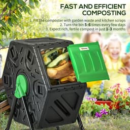 image-Outsunny 65L Garden Compost Bin, Barrel Rotating Composter with Steel Legs