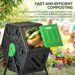 image-Outsunny 65L Garden Compost Bin, Barrel Rotating Composter with Steel Legs