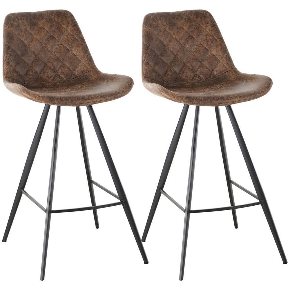 image-HOMCOM Set Of 2 Bar Stools Microfiber Cloth Tub Seats Padded Steel Brown