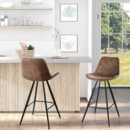 image-HOMCOM Set Of 2 Bar Stools Microfiber Cloth Tub Seats Padded Steel Brown