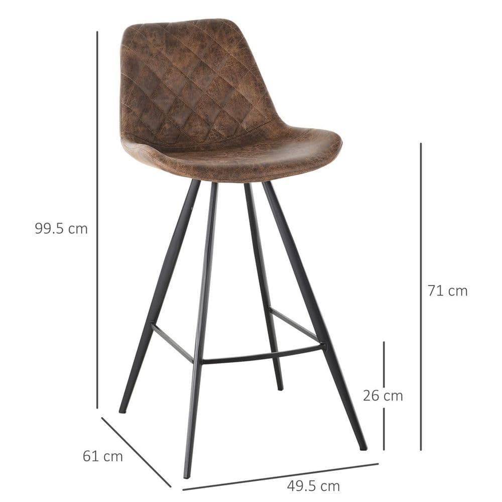 image-HOMCOM Set Of 2 Bar Stools Microfiber Cloth Tub Seats Padded Steel Brown