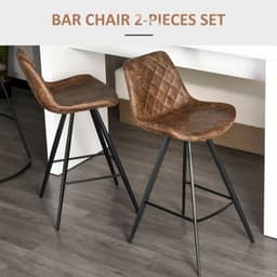image-HOMCOM Set Of 2 Bar Stools Microfiber Cloth Tub Seats Padded Steel Brown