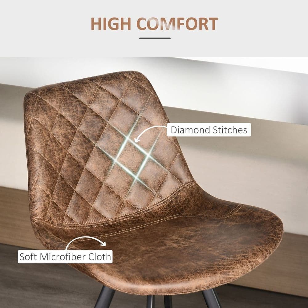 image-HOMCOM Set Of 2 Bar Stools Microfiber Cloth Tub Seats Padded Steel Brown