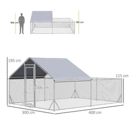 image-PawHut Walk-In Chicken Run, Hen House, for Ducks, Rabbits w/ Water-Resist Roof