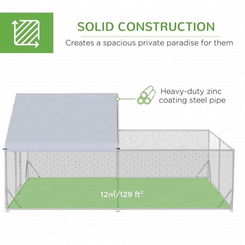 image-PawHut Walk-In Chicken Run, Hen House, for Ducks, Rabbits w/ Water-Resist Roof