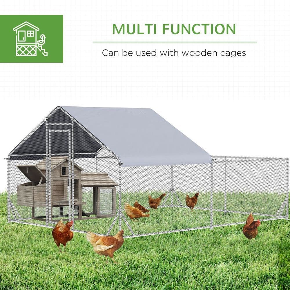 image-PawHut Walk-In Chicken Run, Hen House, for Ducks, Rabbits w/ Water-Resist Roof