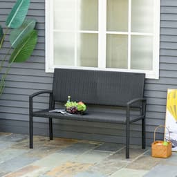 image-Outsunny Patio Rattan 2 Seater Garden Bench Love Seater Garden Armchair Black