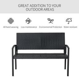 image-Outsunny Patio Rattan 2 Seater Garden Bench Love Seater Garden Armchair Black