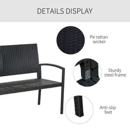 image-Outsunny Patio Rattan 2 Seater Garden Bench Love Seater Garden Armchair Black