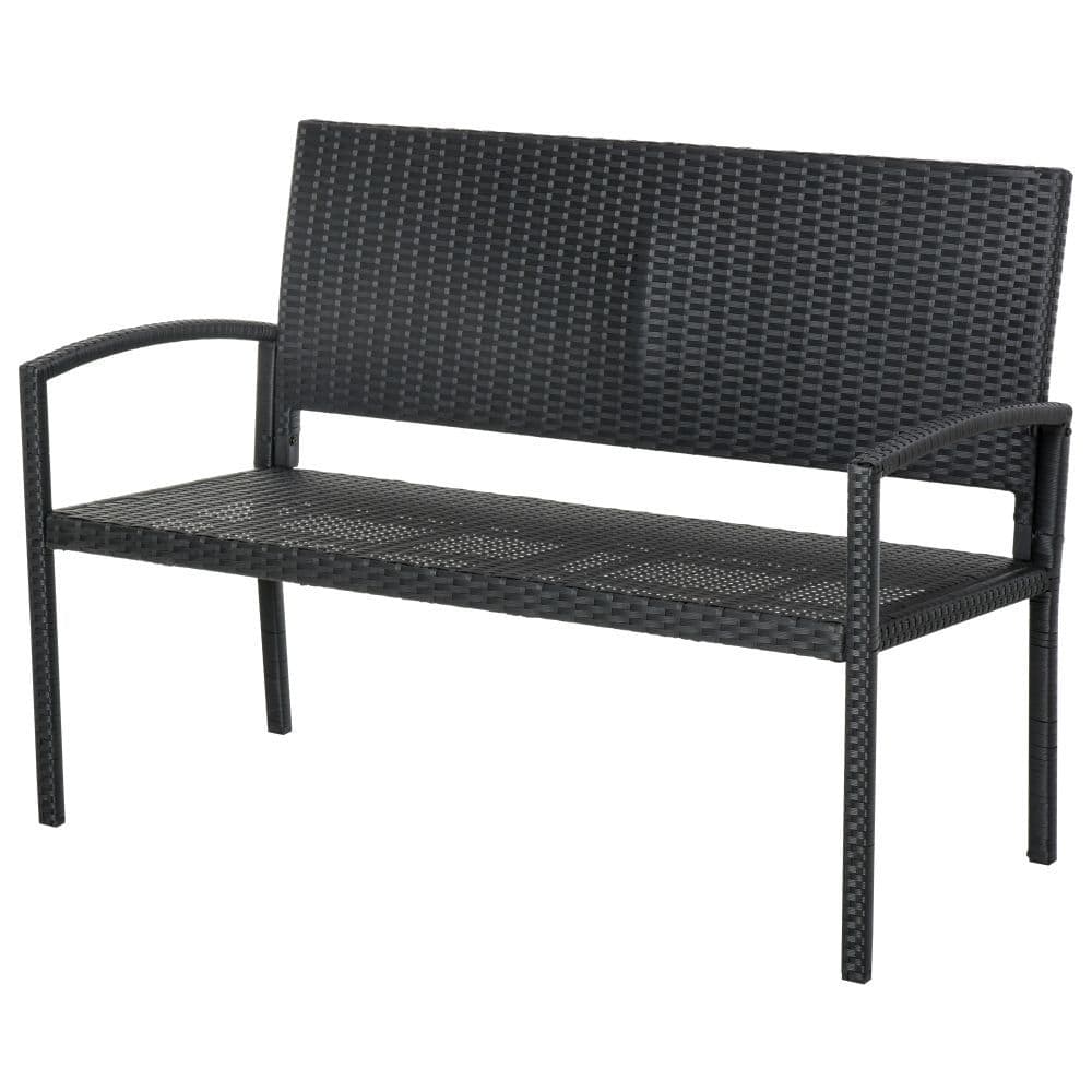 image-Outsunny Patio Rattan 2 Seater Garden Bench Love Seater Garden Armchair Black