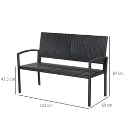 image-Outsunny Patio Rattan 2 Seater Garden Bench Love Seater Garden Armchair Black