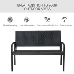 image-Outsunny Patio Rattan 2 Seater Garden Bench Love Seater Garden Armchair Black