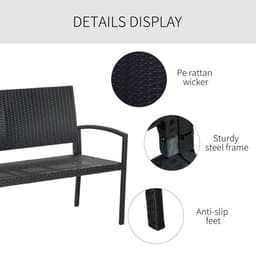 image-Outsunny Patio Rattan 2 Seater Garden Bench Love Seater Garden Armchair Black