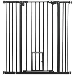 image-PawHut Extra Tall Dog Gate with Cat Door Auto Close for Stairs 74-101 cm Wide