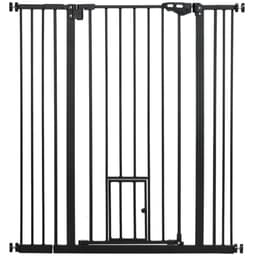 image-PawHut Extra Tall Dog Gate with Cat Door Auto Close for Stairs 74-101 cm Wide