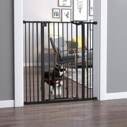 image-PawHut Extra Tall Dog Gate with Cat Door Auto Close for Stairs 74-101 cm Wide
