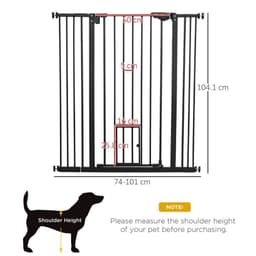 image-PawHut Extra Tall Dog Gate with Cat Door Auto Close for Stairs 74-101 cm Wide