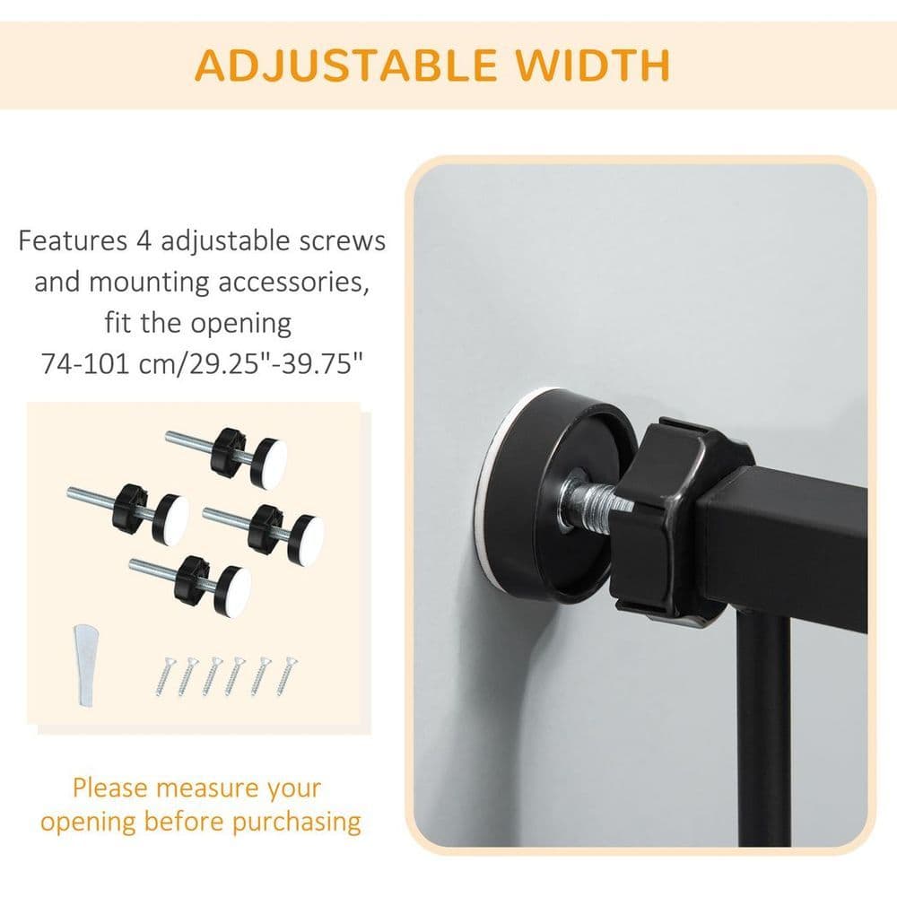 image-PawHut Extra Tall Dog Gate with Cat Door Auto Close for Stairs 74-101 cm Wide