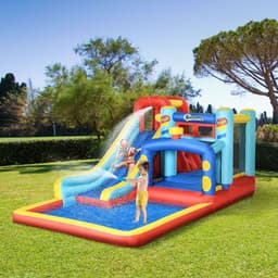 image-Outsunny 4 in 1 Kids Bouncy Castle Slide Pool Trampoline Climbing Wall Blower