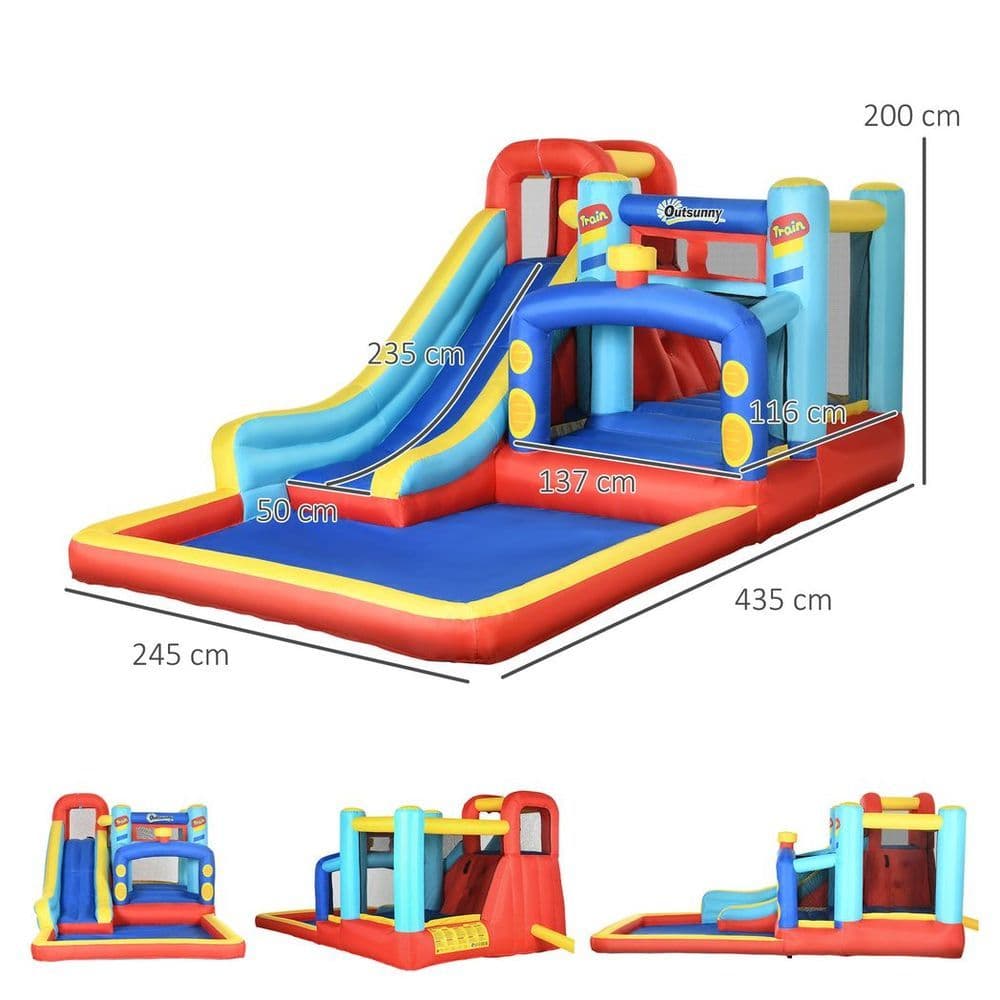 image-Outsunny 4 in 1 Kids Bouncy Castle Slide Pool Trampoline Climbing Wall Blower
