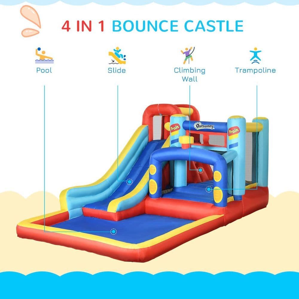 image-Outsunny 4 in 1 Kids Bouncy Castle Slide Pool Trampoline Climbing Wall Blower