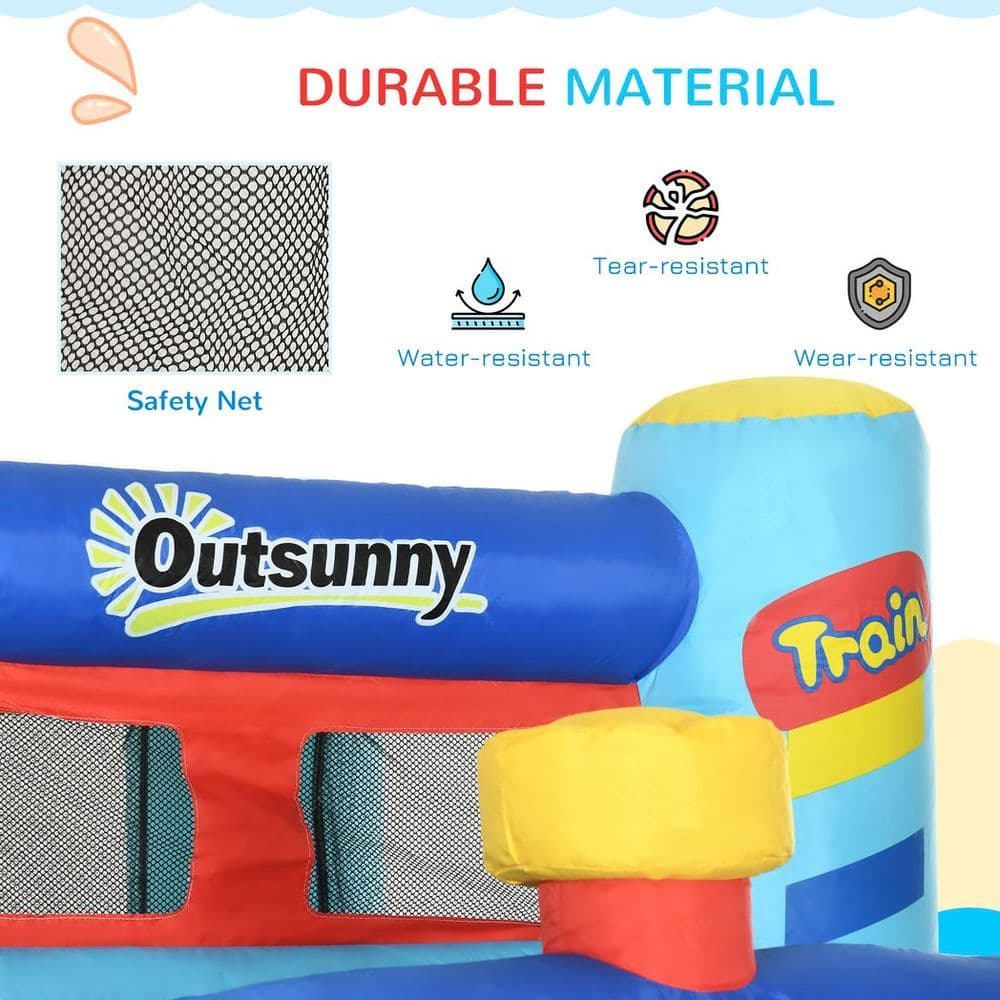 image-Outsunny 4 in 1 Kids Bouncy Castle Slide Pool Trampoline Climbing Wall Blower