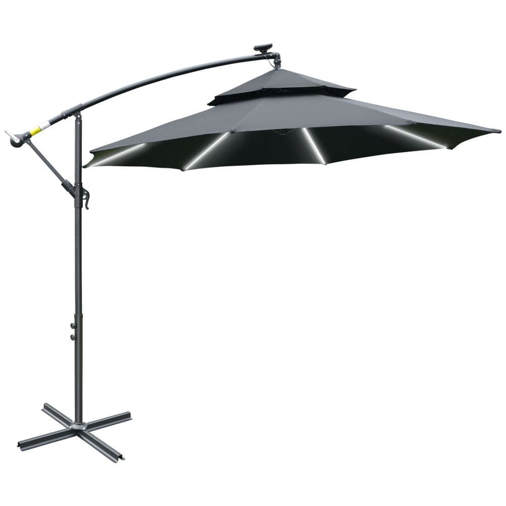 image-Outsunny 3(m) Cantilever Parasol Hanging Banana Umbrella w/ lights, Black