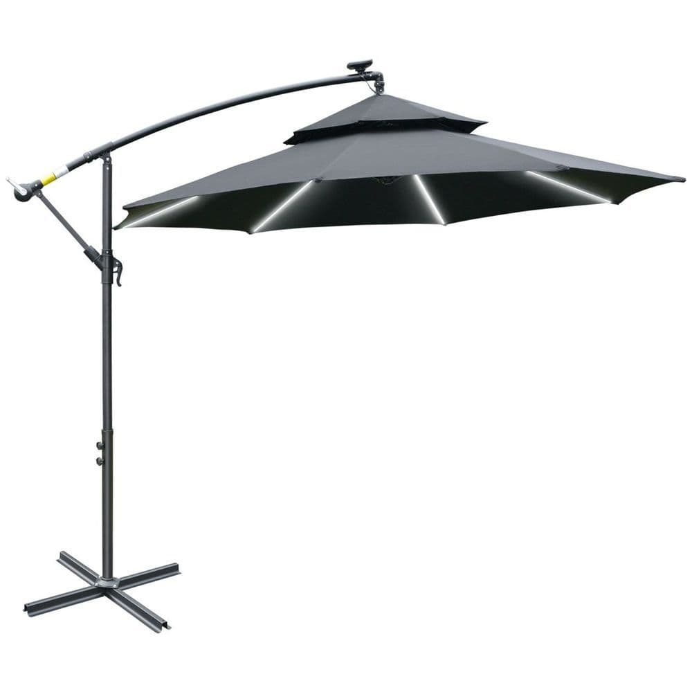 image-Outsunny 3(m) Cantilever Parasol Hanging Banana Umbrella w/ lights, Black