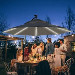 image-Outsunny 3(m) Cantilever Parasol Hanging Banana Umbrella w/ lights, Black