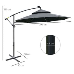 image-Outsunny 3(m) Cantilever Parasol Hanging Banana Umbrella w/ lights, Black