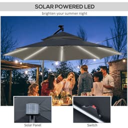 image-Outsunny 3(m) Cantilever Parasol Hanging Banana Umbrella w/ lights, Black