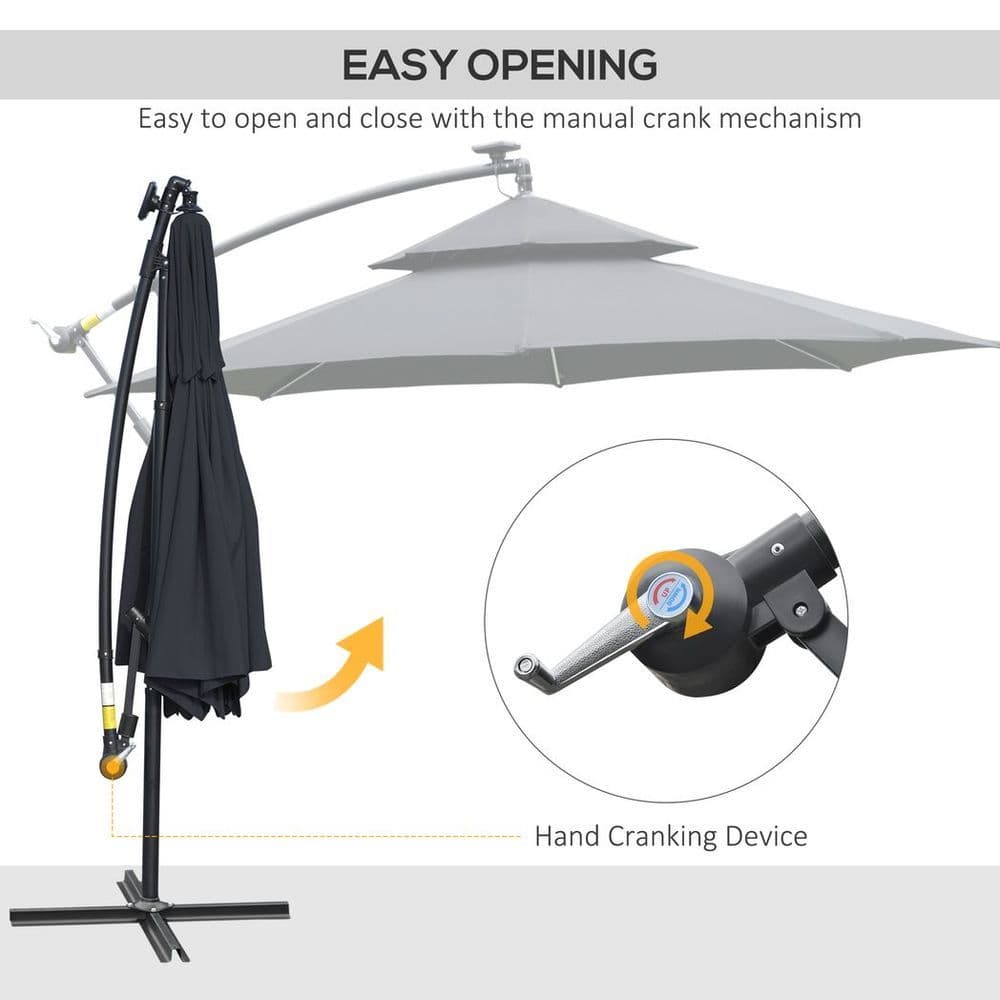 image-Outsunny 3(m) Cantilever Parasol Hanging Banana Umbrella w/ lights, Black