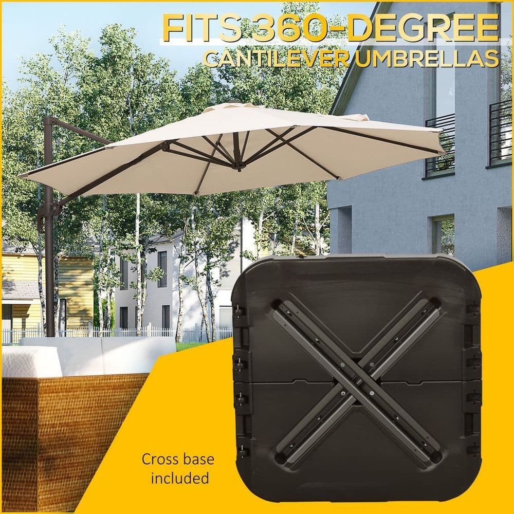 image-Outsunny Fillable Cantilever Parasol Base Weights with Steel Cross Base & Wheels