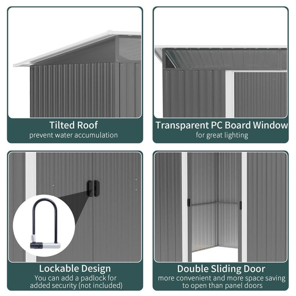 image-Outsunny Garden Shed Outdoor Storage Tool Organizer w/ Double Sliding Door Grey