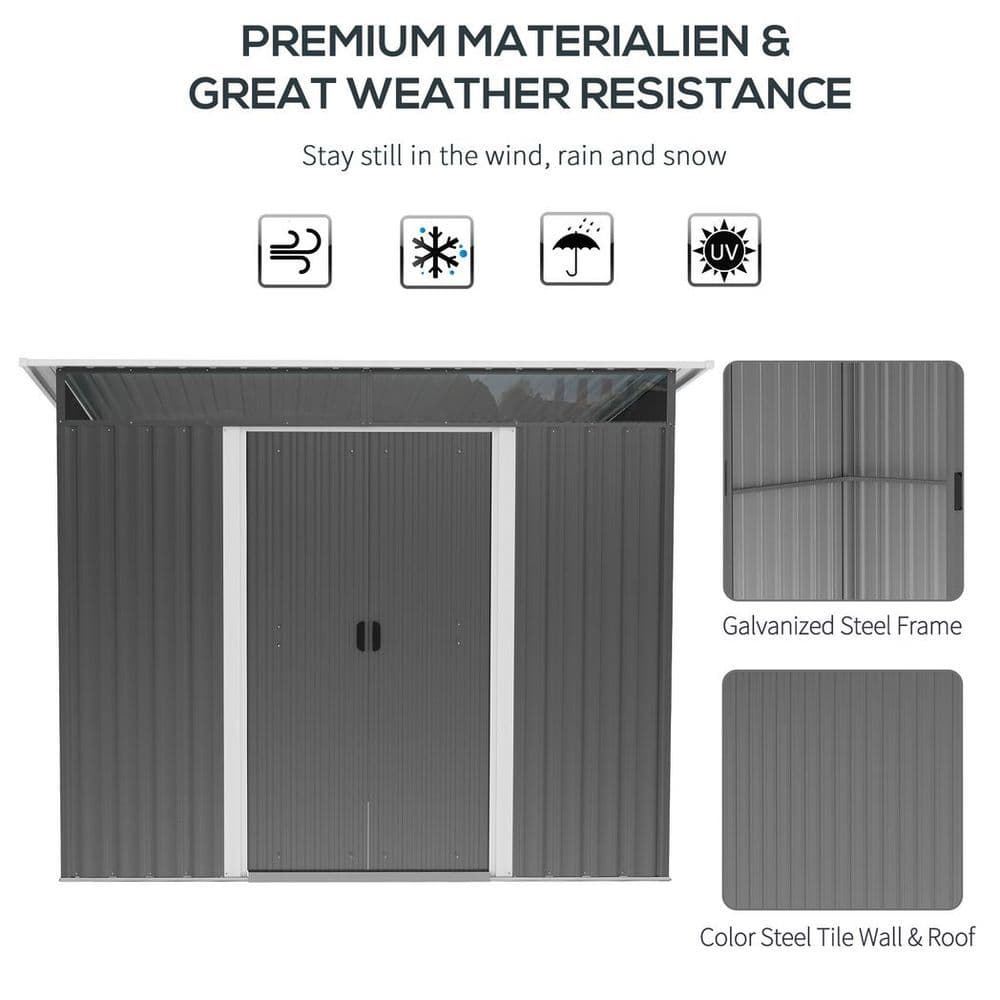 image-Outsunny Garden Shed Outdoor Storage Tool Organizer w/ Double Sliding Door Grey