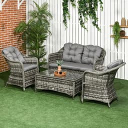 image-Outsunny 4 Pieces Rattan Sofa Set Outdoor Conservatory Furniture with Cushions