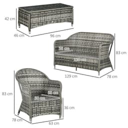 image-Outsunny 4 Pieces Rattan Sofa Set Outdoor Conservatory Furniture with Cushions