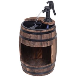 image-Outsunny Wood Barrel Pump Garden Fountain Water Feature Flower Planter Stand New