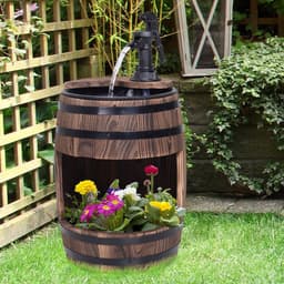 image-Outsunny Wood Barrel Pump Garden Fountain Water Feature Flower Planter Stand New